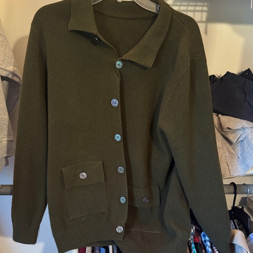 Olive Green Button-Up Cardigan